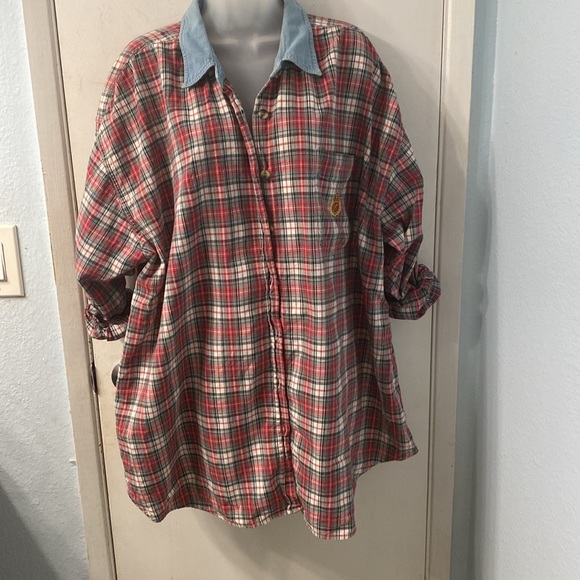 Vintage Forelli Denim Collar Windowpane Plaid Button Down Size 22/24 - Picture 7 of 9